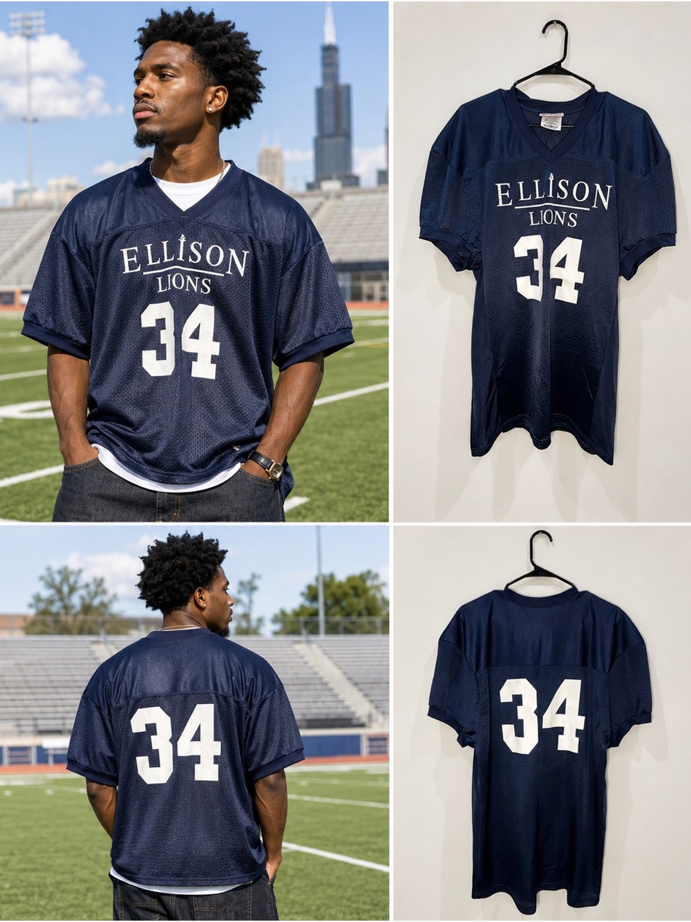 Vintage CICS Ralph Ellison Lions Football Jersey #34 Chicago Large 42-44